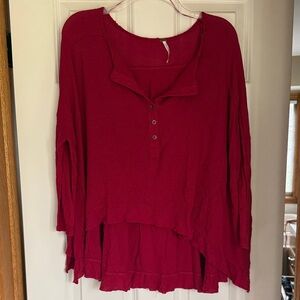Relaxed Henley Thermal Top - Red